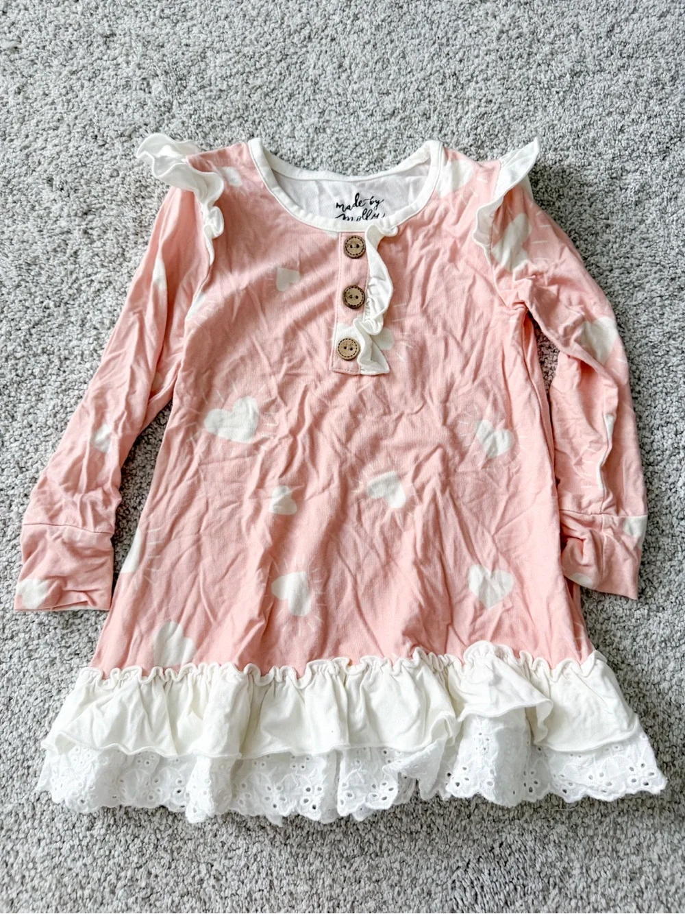 Pink Heart Ruffle Nightgown with White Eyelet Trim